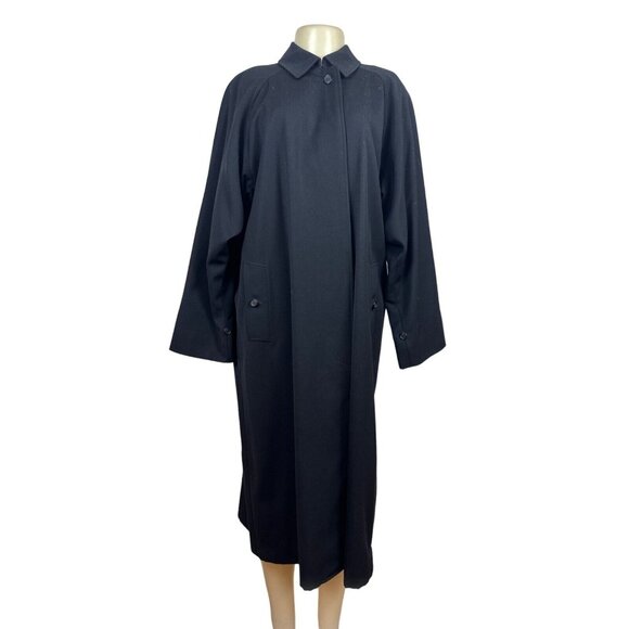 Women's Black Wool Button Down Trench Coat Sz M/L